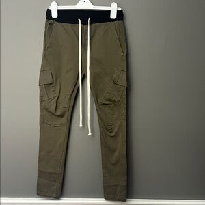 MNML Olive Cargo Pants with Black Waistband Button Pockets- Size L